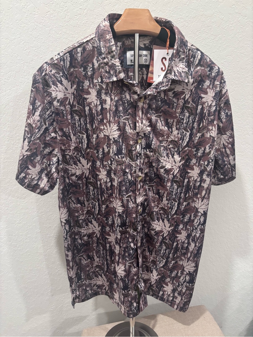 NWT Sovereign Code Rigley Tree Bark Camo Button Down Shirt Mens M Hunting Leaf